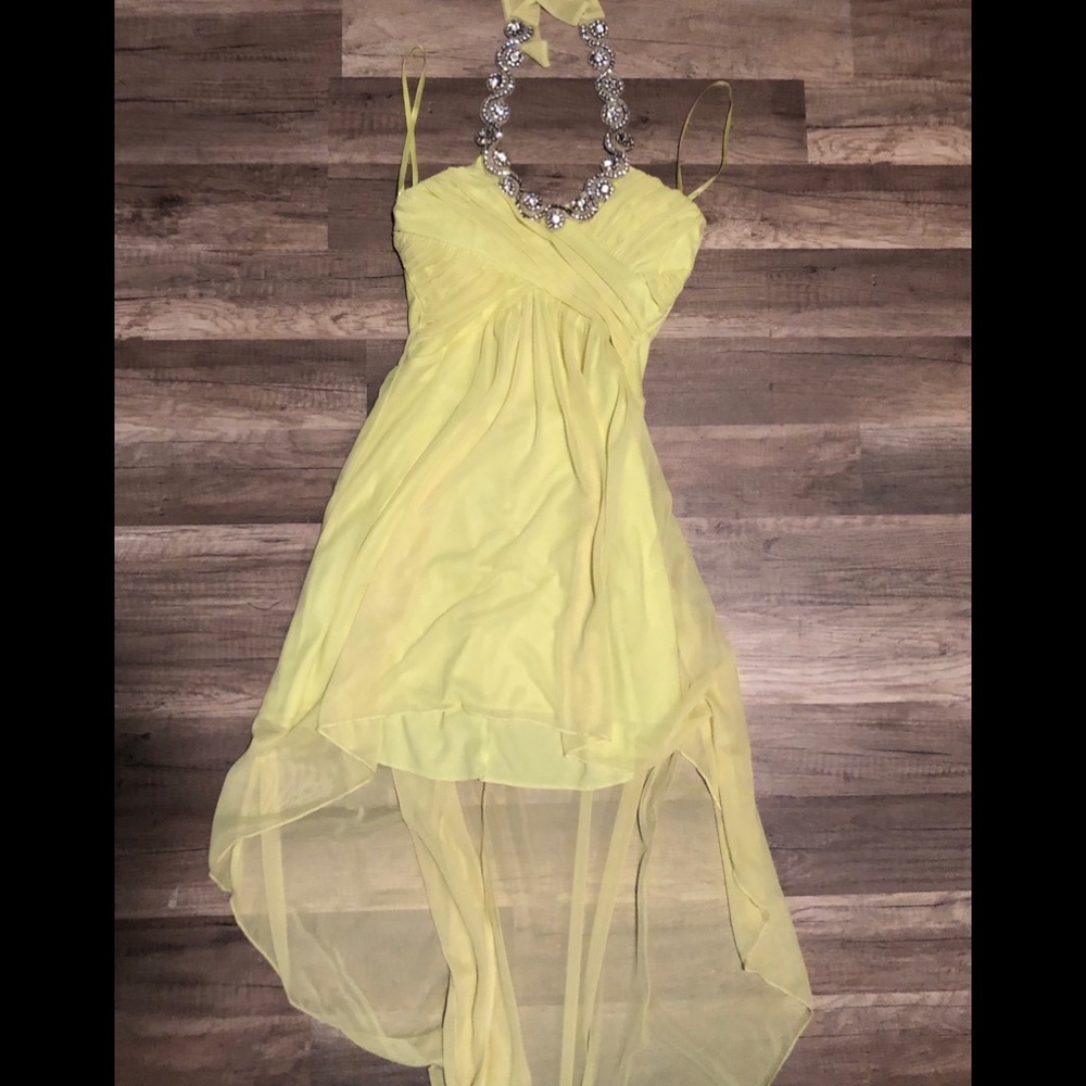 Yellow halter neck cocktail dress